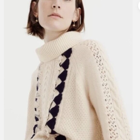 NWOT J Crew Embellished Cable Knit Ruffle Sweater - Picture 3 of 12
